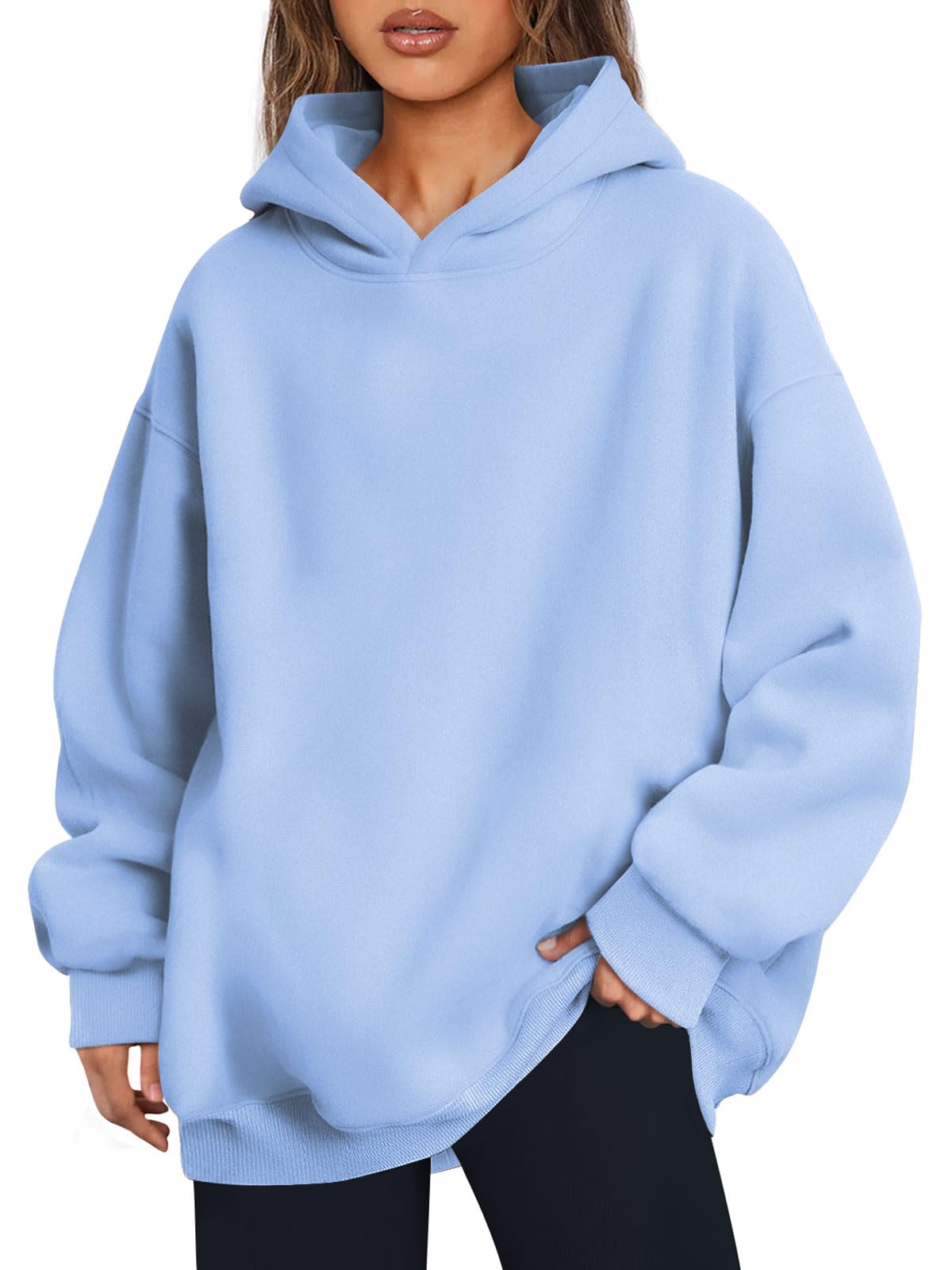 Trendy Queen Womens Oversized Hoodies Fleece Hooded Sweatshirts Casual Pullover Fall Winter Outfits Long Sleeve Tops 2025 LightBlue S