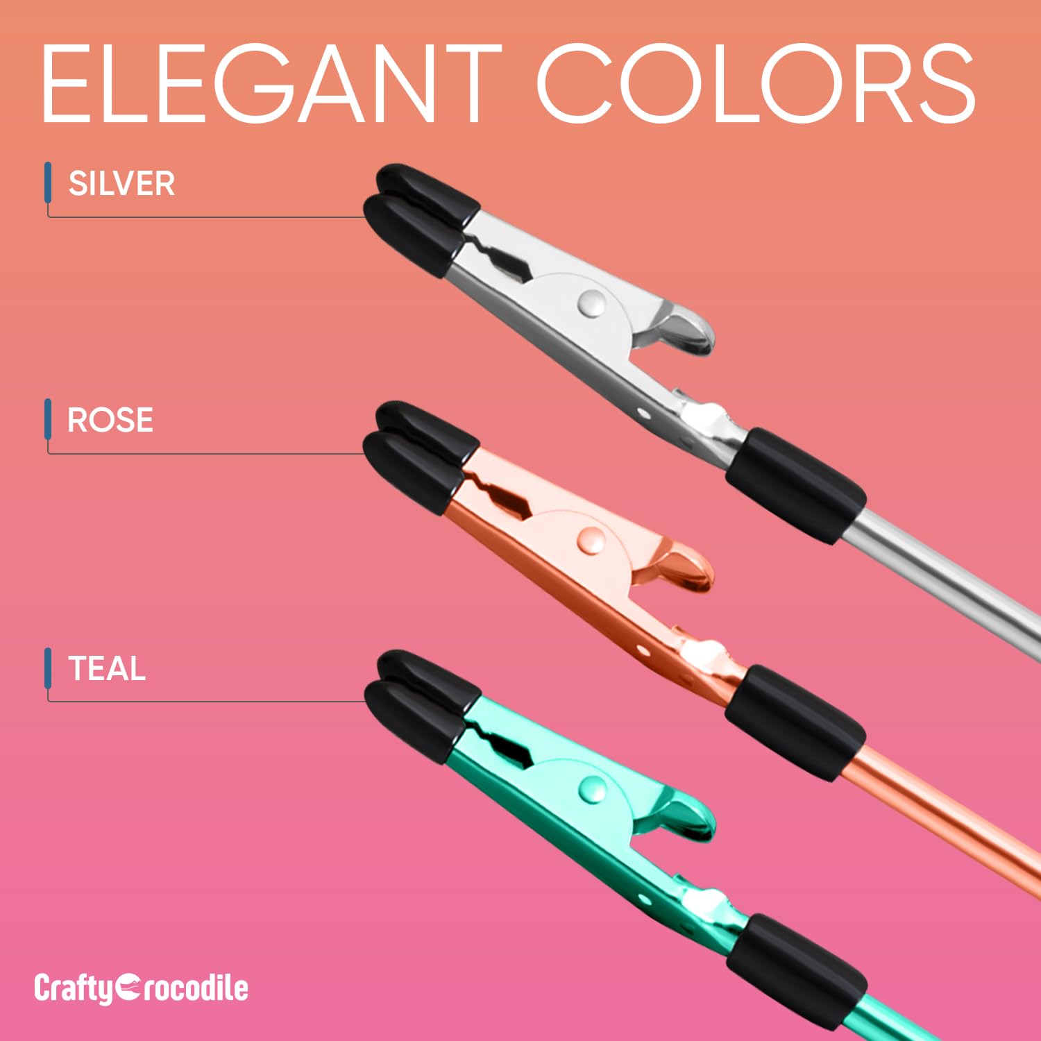 CraftyCrocodile Set of 3 Bracelet Helper Tool - Fastener Tool for Bracelet, Necklace, Jewelry, Watch - Сlip, Clasp Helper - Easy to Put on Yourself, Portable, Made of Metal, Silver, Rose, Teal