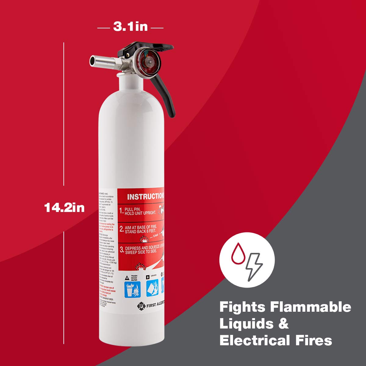 First Alert Fire Extinguisher | Marine Fire Extinguisher, White, FE1A10GR, 1-Pack, 14"