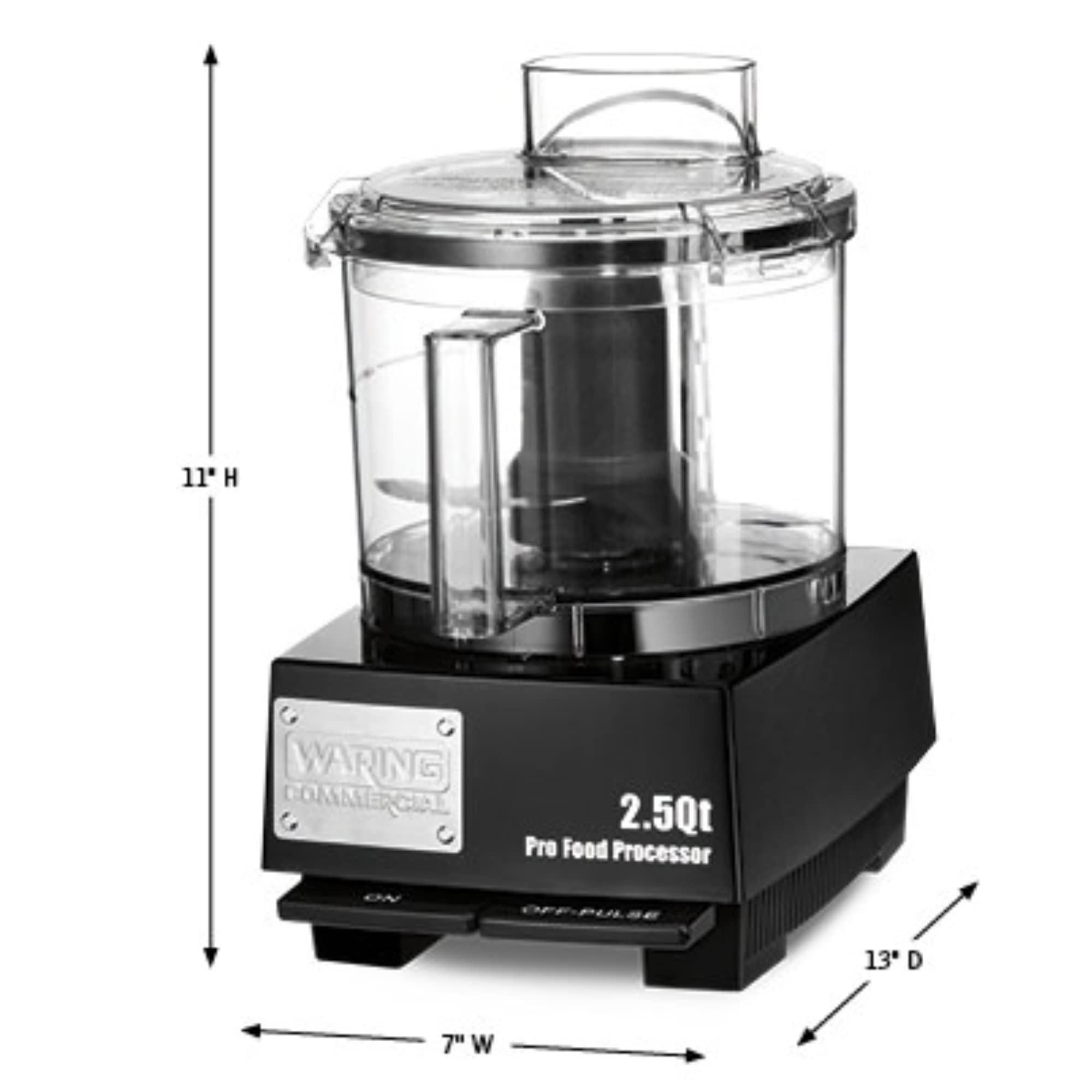 Waring Commercial WFP11SW 2.5 Quart Food Processor, 3/4 HP Motor, Low Profile Design, Patented LiquiLock Seal Bowl System, Includes Whipping Disc and a Standard S blade for Chopping, Pureeing, and Emulsyfying, 120V, 5-15 Phase Plug