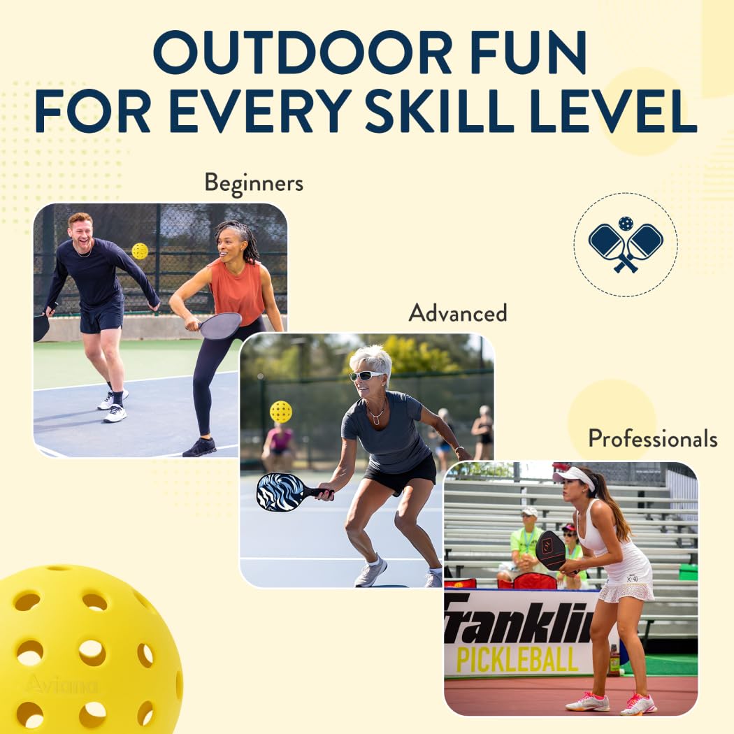 Pro Aviana Outdoor Pickleball Balls - USAPA Approved for Tournament Play 6, 12 & 48 Packs | Durable 40-Hole Design | Ideal for All Skill Levels | Pickleball Accessories | Pickleball Balls Outdoor