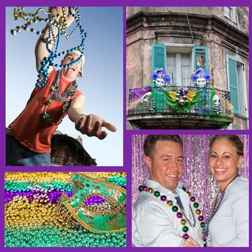 4E's Novelty 72 Pack Bulk Mardi Gras Beads Necklaces Purple Green Gold Beads, 33 Inches Long 7mm Thick, Tree Decoration, Party Favors Supplies, Costume Accessories (72)