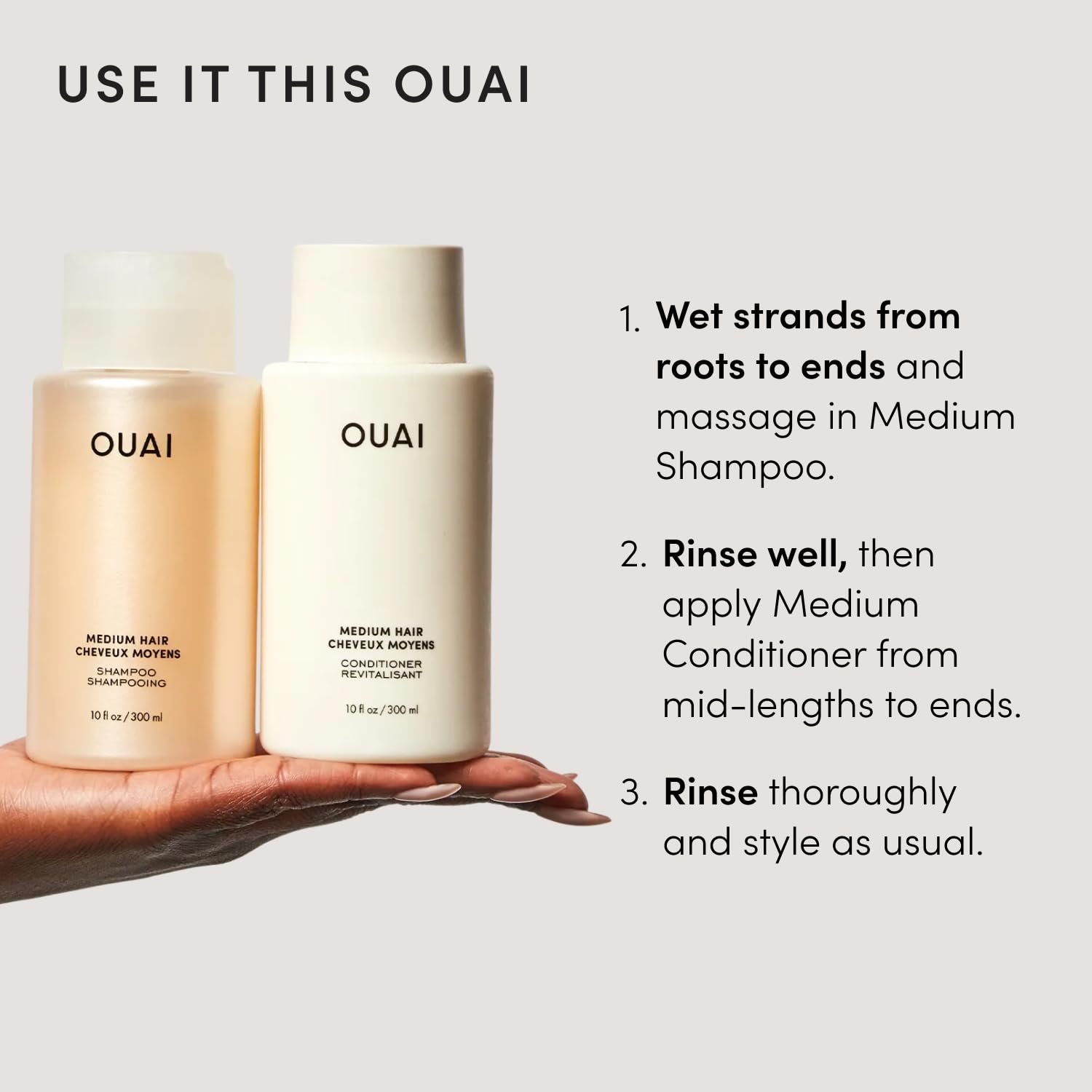 OUAI Medium Hair Shampoo and Conditioner Set - Sulfate-Free Shampoo and Conditioner for Women & Men - Made with Keratin, Shea Butter & Avocado Oil - Free of Parabens & Phthalates (10 Fl Oz)