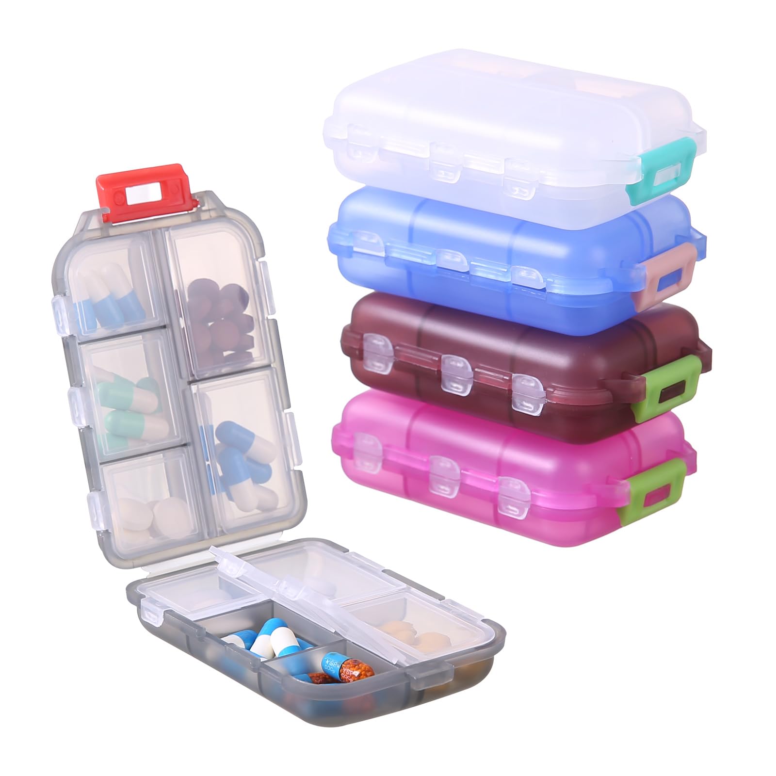 Zuihug 1Pack Travel Pill Organizer - 10 Compartments Pill Case, Compact and Portable Pill Box, Perfect for On-The-Go Storage, Pill Holder for Purse Gray