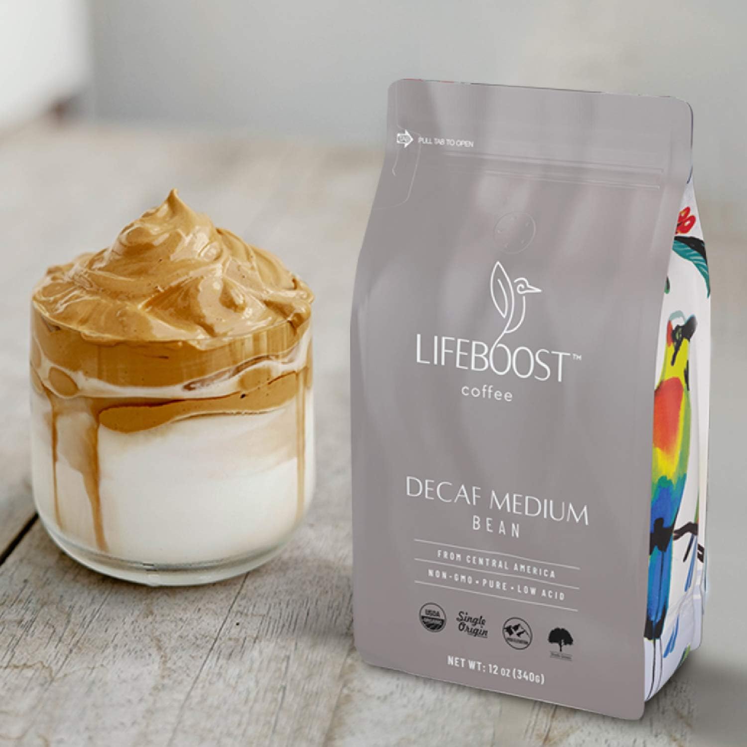 Lifeboost Medium Roast Decaf Coffee Beans – Organic Low Acid Swiss Water Decaf – Whole Bean Coffee – Third Party Tested for Mycotoxins & Pesticides – Chemical Free – 12 oz