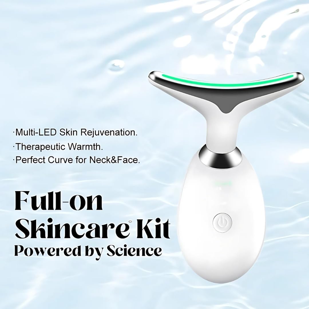 Face and Neck Massager with 7 Colors LED Light Therapy, Multi-Functional, Skincare Tool for Wrinkles & Relaxation,Facial Massager
