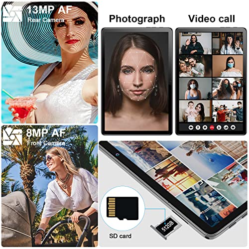 2024 Newest 2 in 1 Tablet 128GB Storage+1TB Expand 10 inch Tablets, 2.4G&5G WIFI Tablet PC, Android 12 Tablet with Keyboard, Octa Core HD Touchscreen 13MP Dual Camera GMS Tablet with Case Mouse (Gray)