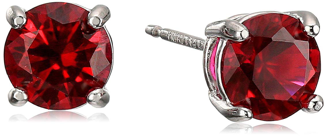 Amazon Essentials Sterling Silver Round Created Ruby Birthstone Stud Earrings (July) (previously Amazon Collection)
