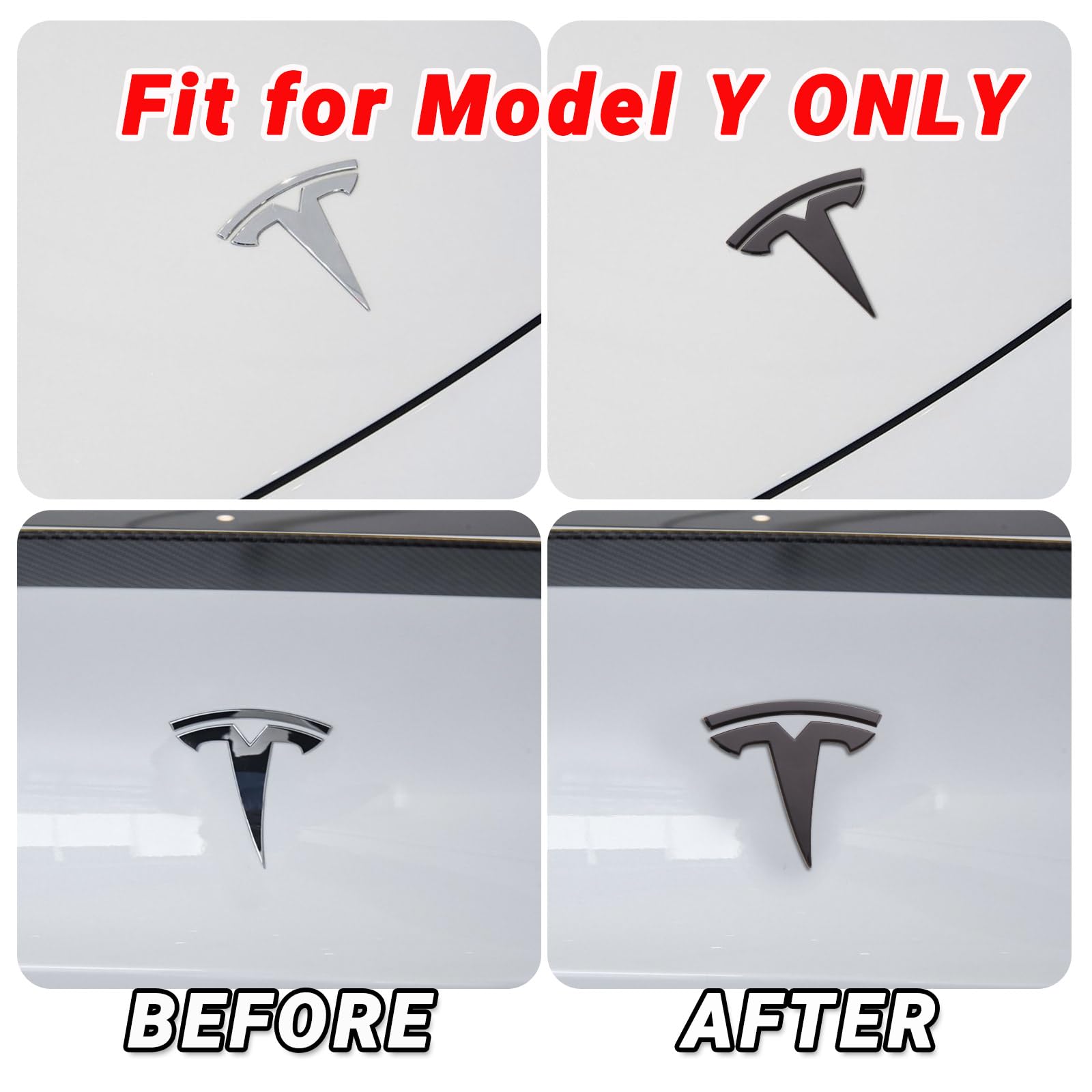 Nanaholy Model Y Accessories for Tesla Emblem Sticker 2PCS/Set 2024 2023 2022 2021 2020 Logo Decal (Black)