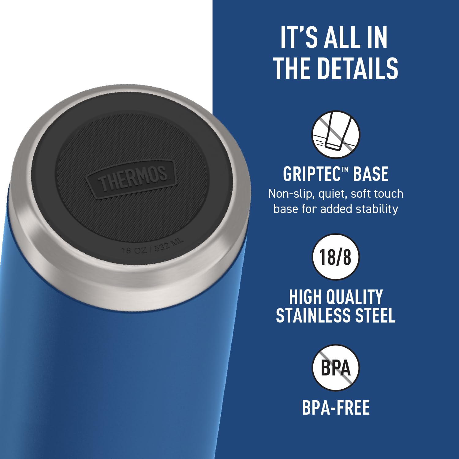 THERMOS ICON SERIES Insulated Water Bottle with Straw Lid - 18 Ounce, Navy - Stainless Steel Vacuum Insulated Water Bottle with Straw Lid