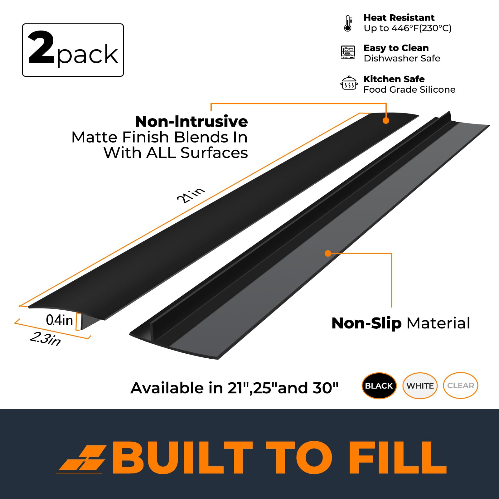 SEVCHY Silicone Stove Gap Covers (2 pack), Oven Gap Filler, Heat Resistant Stove Gap Filler, Seal Gap between Stovetop and Counter, Easy Clean (21 inch, Black)