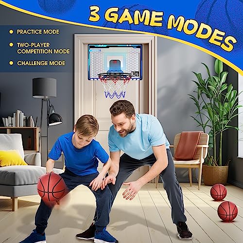 HopeRock Indoor Mini Basketball Hoop for Kids, Basketball Hoops Over The Door with LED Lighting, Mini Hoop with Scoreboard & 3 Balls, Basketball Toys Gifts for 5 6 7 8 9 10 11 12 Year Old Boys Girls