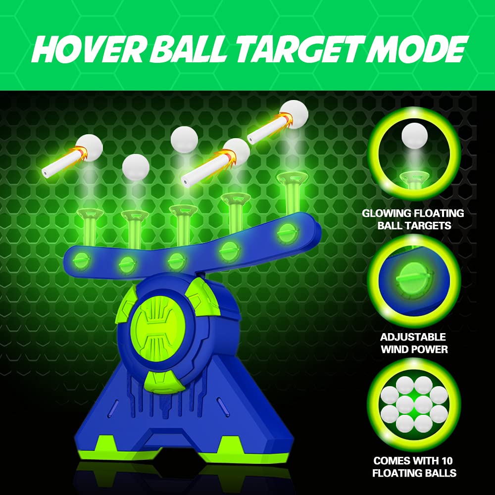 BAODLON Shooting Games Toy for Age 5, 6, 7, 8, 9, 10+ Years Old Kids, Boys - Glow in The Dark Floating Ball Target with Foam Dart Toy Gun, 10 Balls/5 Targets - Ideal Gift