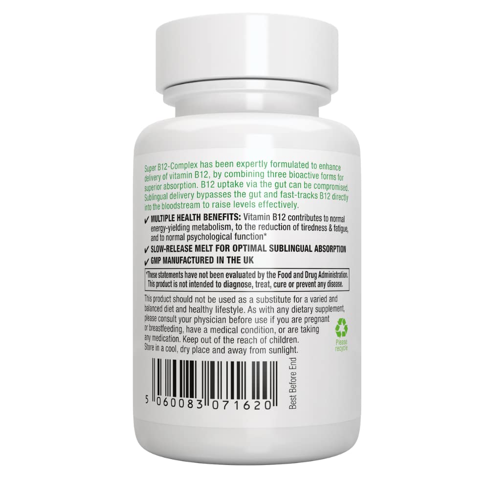 Super B12-Complex 1000mcg, Sublingual & Methylated Vitamin B12, Methylcobalamin, Adenosylcobalamin & Hydroxocobalamin, 180 Servings, Clean Label, High Absorption Sugar-Free Melts, Vegan, by Igennus