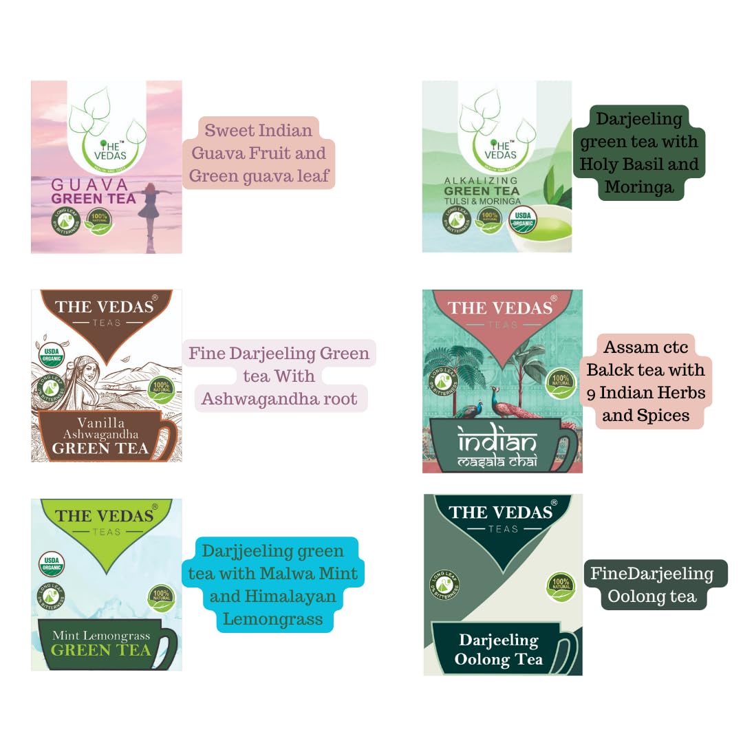 The Vedas Book of Tea Collection | Assorted Tea Bags | Mother's Day Gift Set | 12 Exotic Herbal Blends | 4 Units Each, Total 48 | Best for Corporate Gifting | Gift Hamper