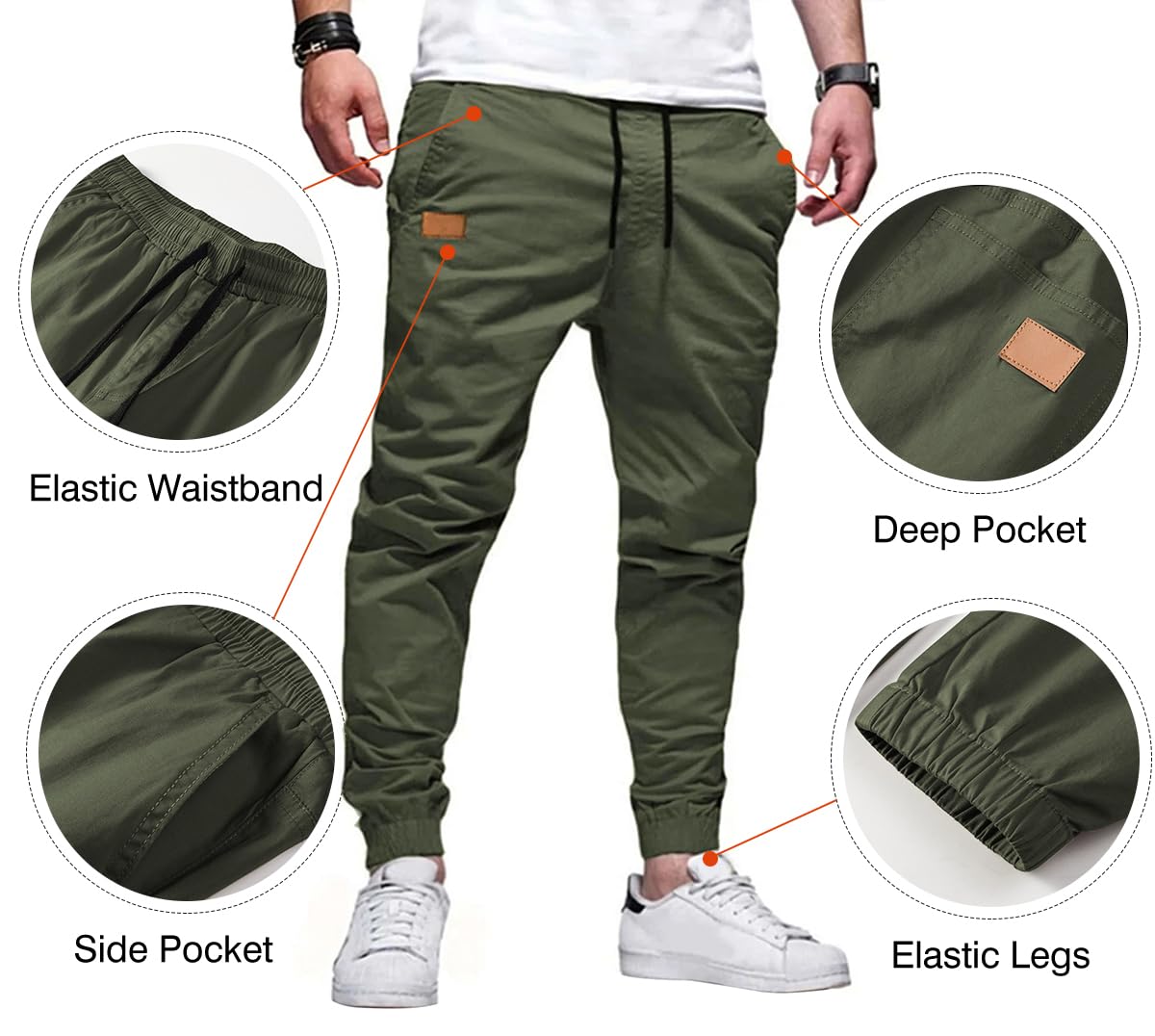 JMIERR Mens Casual Joggers Pants - Cotton Drawstring Chino Cargo Pants Hiking Outdoor Twill Track Jogging Sweatpants Pants with Pockets for Men, US 36(L), B Green