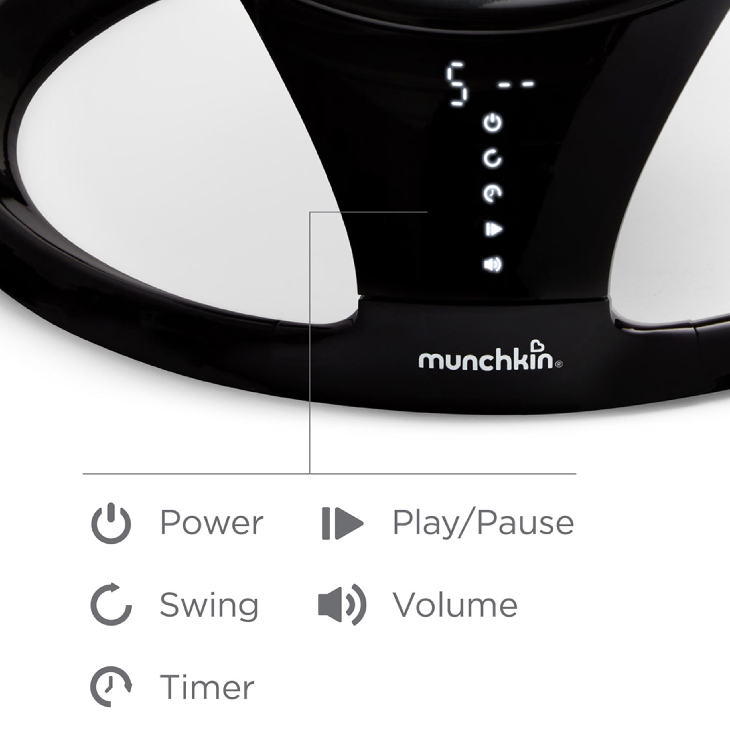 Munchkin Baby Swing, Portable and Lightweight, Bluetooth Enabled Electric Infant Rocker with Natural Sway in 5 Ranges of Motion, Newborn Nursery Essentials, Black/Grey