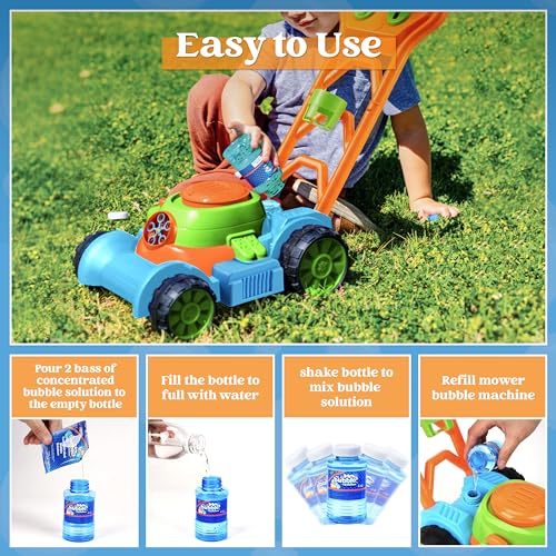 Sloosh Bubble Lawn Mower Toddler Toys - Kids Toys Bubble Machine Summer Outdoor Toys Games, Bubble Mower Push Toy Outside Toys for Toddlers Preschool Kid Boys Girls Birthday Gifts (Blue)