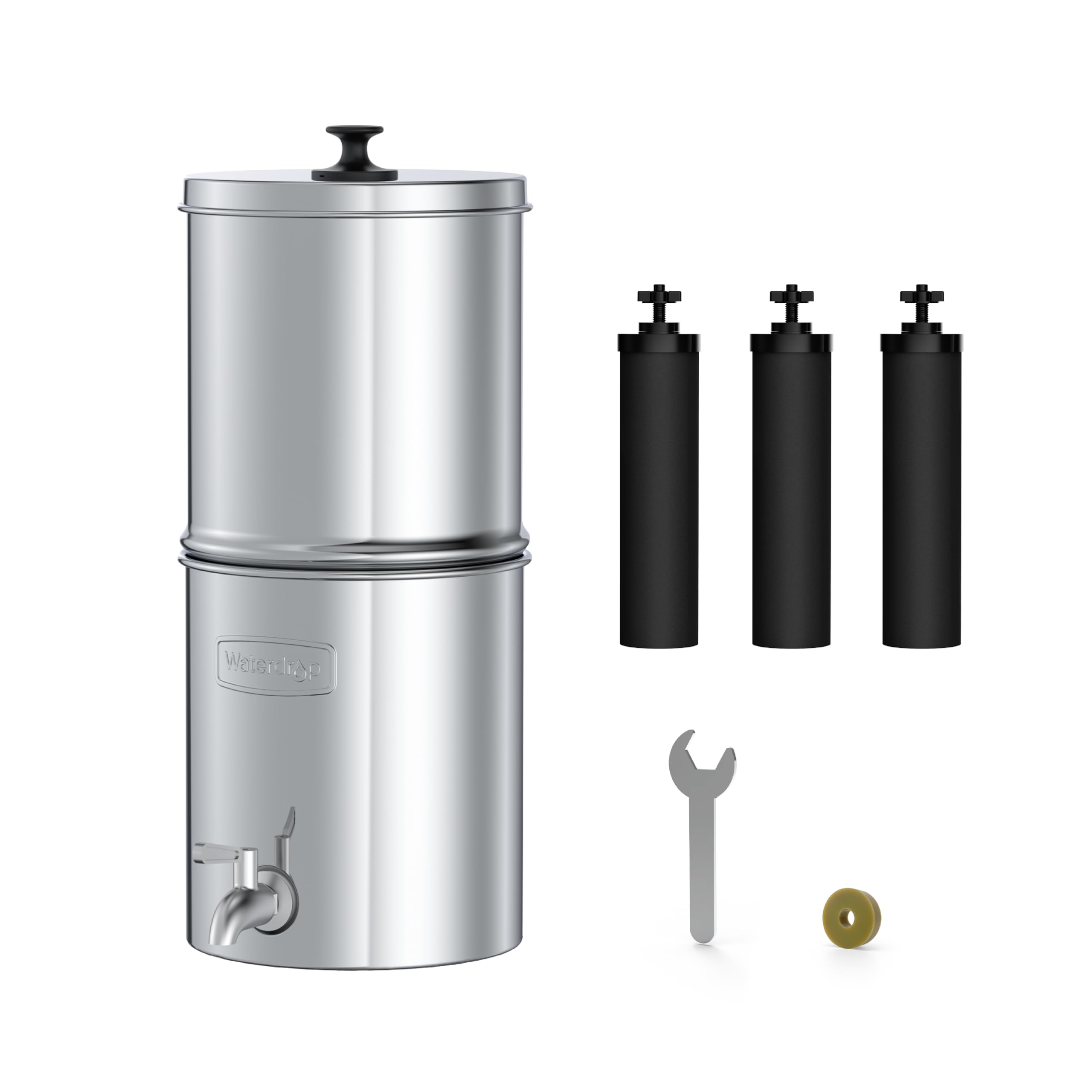 Waterdrop Gravity-fed Water Filter System, with Upgrade 3 Black Carbon Filters and Metal Spigot, 9000 Gallon Longer Lifespan and 150% Faster Flow, King Tank Series, 2.25G