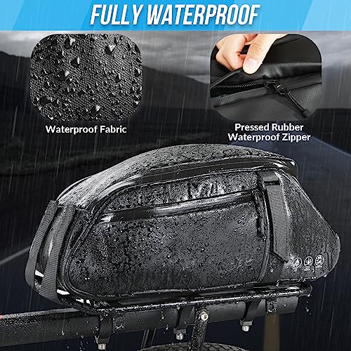 WOTOW Reflective Rear Rack Bag, Water Resistant Bike Saddle Panniers for Bicycles, 8L Trunk Cycling Back Seat Cargo Carrier Storage Pouch With Shoulder Strap for Travel Commute