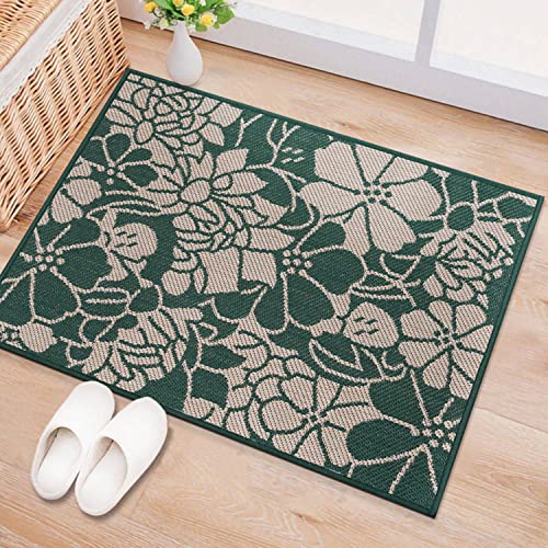 Rugshop Modern Floral Flowers Textured Flat Weave Easy Cleaning Outdoor Rugs for Deck,Patio,Backyard Indoor/Outdoor Area Rug 2' x 3' Green