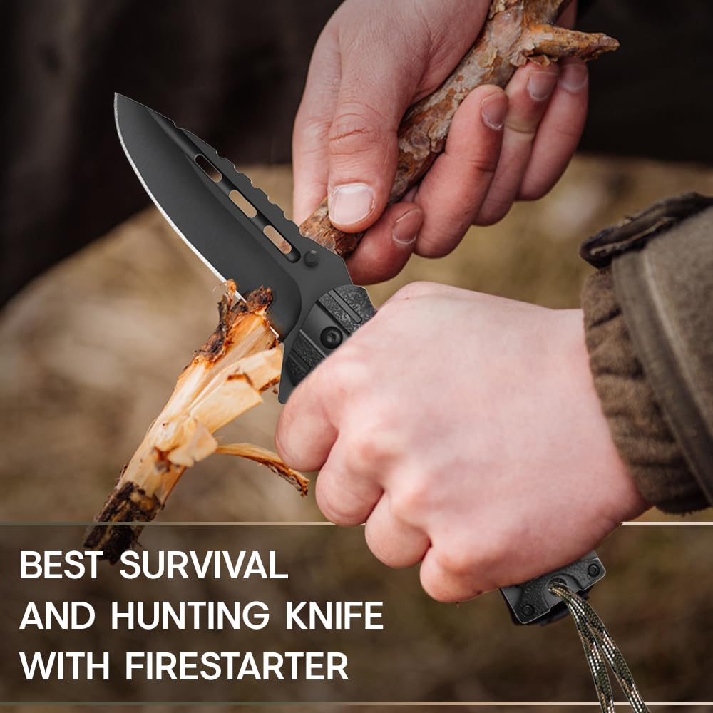 Grand Way Pocket Knife - Spring Assisted Knife with Fire Starter Whistle Paracord Handle - Tactical Folding Knives - Best for Survival Hiking Hunting Camping - Stocking Stuffers for Men 6772