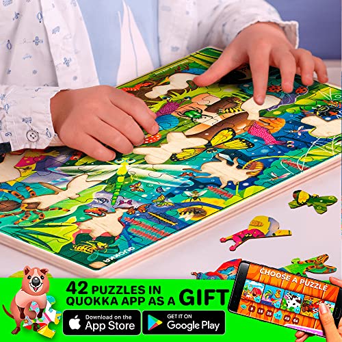 QUOKKA Wooden Puzzles for Kids Ages 4-6 – 4 x 60 Piece Kids Puzzles Ages 4-8-10 Year Olds by QUOKKA - Jigsaw Learning Game with Animals Dinosaurs City for 3-5 yo Wood Toys for Boys and Girls