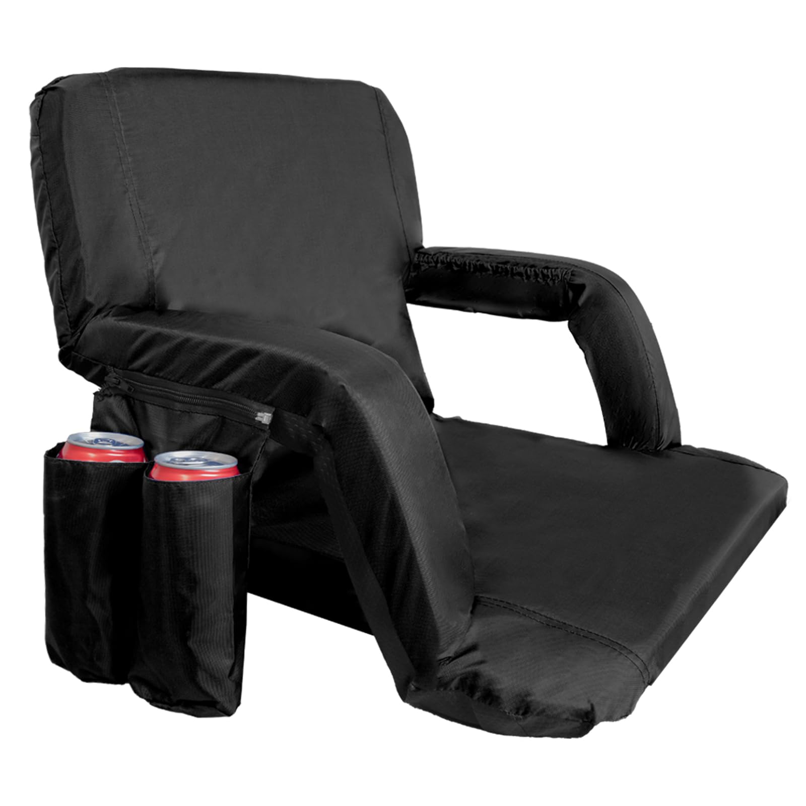 Set of 2 Stadium Seats for Bleachers with Back Support, Padded Cushion Portable Reclining Bleacher Seats, Outdoor Folding Chairs for Adults, Camping Stadium Chair Waterproof (Black)