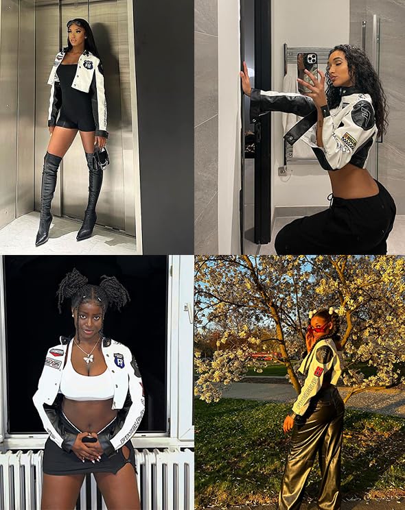 Aelfric Eden Cropped Leather Jacket Women PU Crop Moto Biker Racing Trendy Fashion Casual Coats