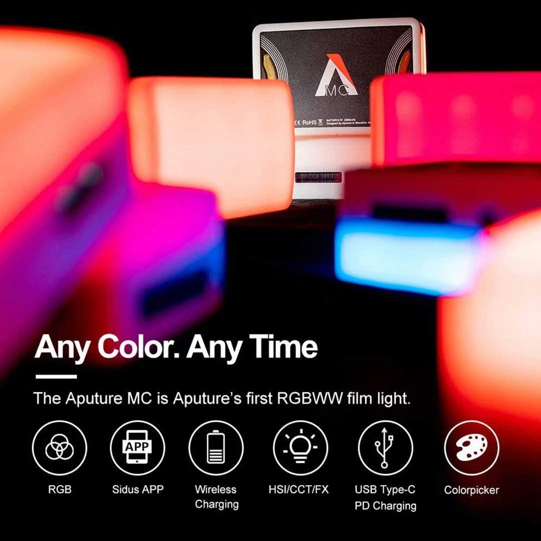 Aputure Amaran MC RGBWW Mini On Camera Video Light,3200K-6500K,CRI/TLCI 96+,HSI Mode,Support Magnetic Attraction,App with USB-C PD and Wireless Charging