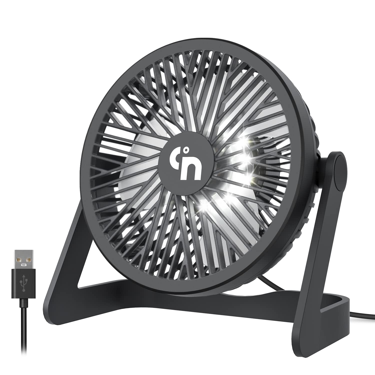 GagetElec USB Desk Fan with LED Night Lights,3 Speed Small Desktop Fan Cooling Table Fan, 360 degreeRotation Strong Wind, Quiet Mini Personal USB Fan for Home Office Desktop '6.1x6x0.26in (T5-04)