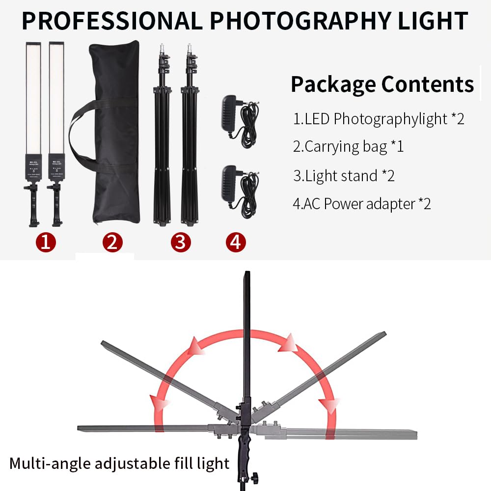 GSKAIWEN 2 Packs LED Photography Lighting Dimmable 3200K-5500K LED Video Light Photo Studio Light Kit with Tripod Stand Bag for Camera Video Studio YouTube Product Portrait Live Streaming