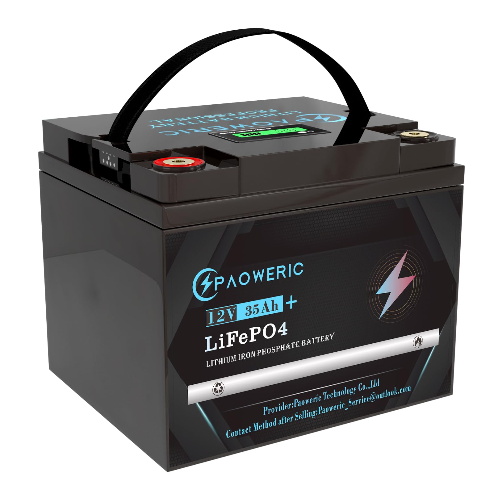 Paoweric 12V 35Ah LiFePO4 Battery with 20A BMS, Max. 256W Power,5000+ Deep Cycles, Mini Lithium Battery for Solar, Kids Scooters, Power Wheelchairs, Fish Finder, Emergency Light, Outdoor Camping