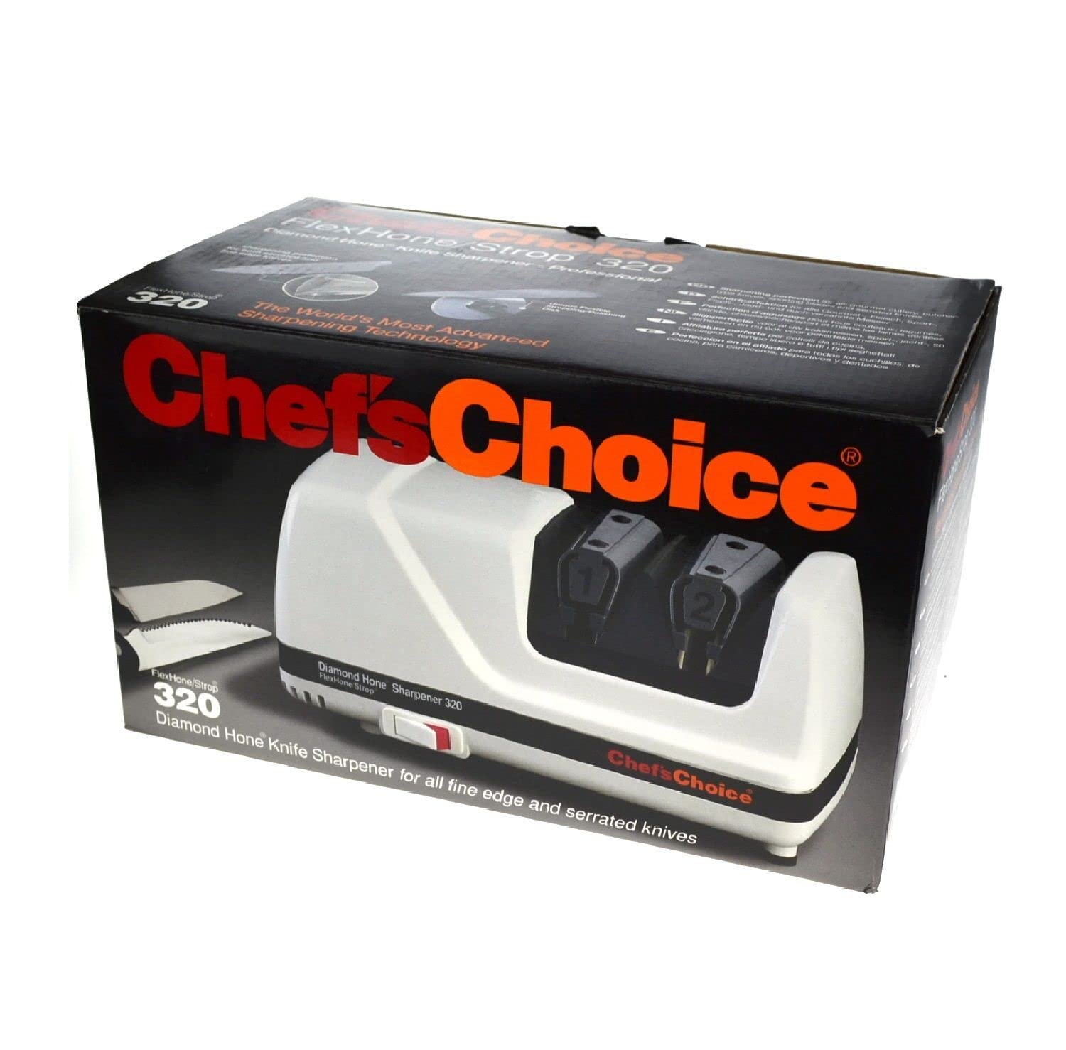 Chef'sChoice FlexHone/Strop Professional Electric Knife Sharpener 20-Degree Straight-Edge and Serrated Knives, 2-Stage, White