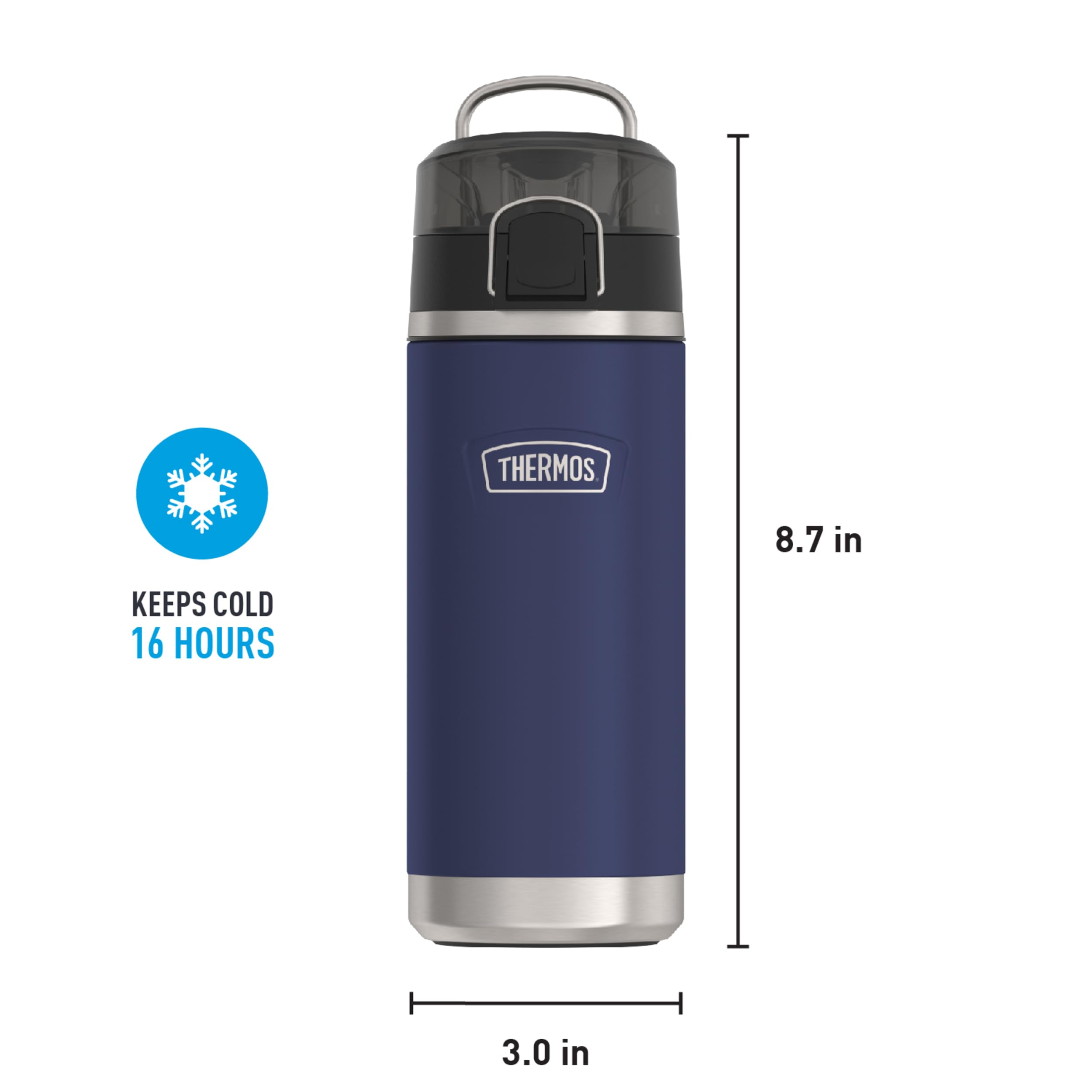 THERMOS ICON SERIES Water Bottle with Spout - 18 Ounce, Navy - Stainless Steel Vacuum Insulated Water Bottle with Lid