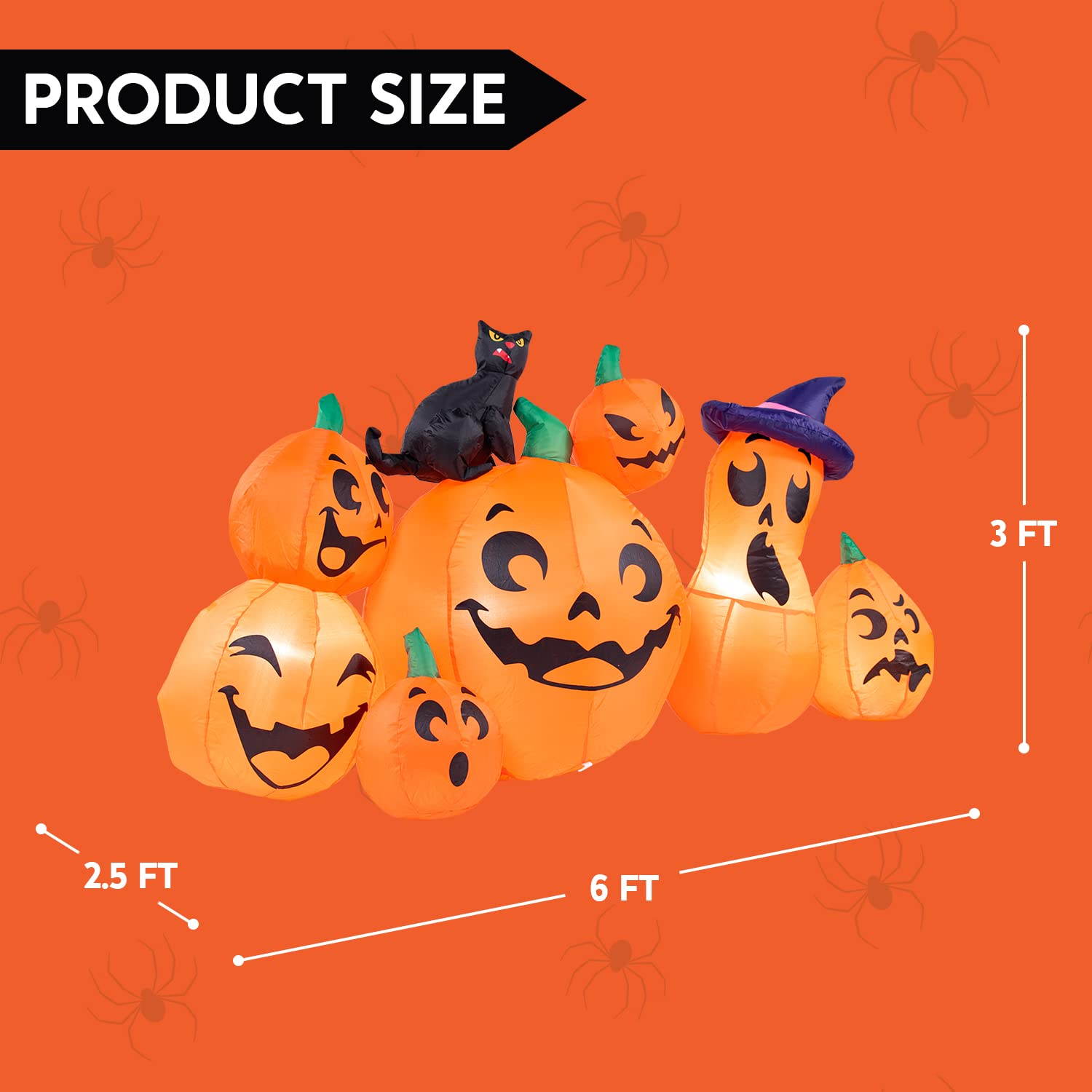 Joiedomi 6 FT Long Halloween Inflatable Outdoor Decorations, Pumpkin Blow Up Halloween Yard Decorations, 7 Pcs Inflatable Pumpkin for Outside with Witch's Cat with Build-in LEDs for Halloween Decor