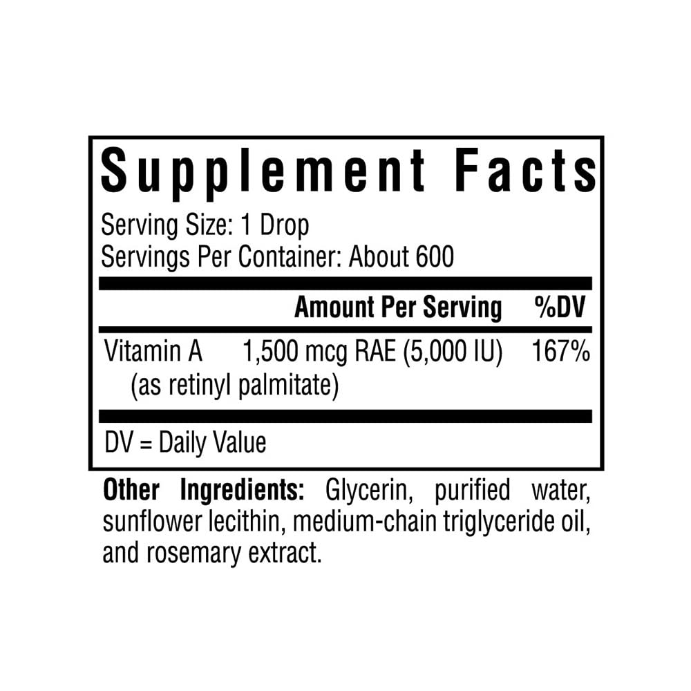 Seeking Health Vitamin A Drops - Eye & Skin Health Supplement with Retinyl Palmitate - Liquid Vitamin Support with Antioxidant Support - Soy-Free & Gluten-Free - 1 fl oz, 750 mcg (600 Servings)