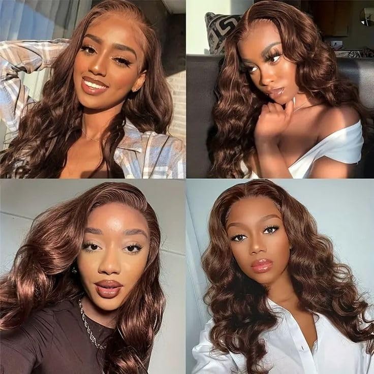 20 Inch 13x6 Chocolate Brown Lace Front Wig Body Wave Glueless Wig Human Hair 200% Density Hd Transparent Front Wigs Human Hair Pre Plucked with Baby Hair Brown Colored Wigs for Women Human Hair
