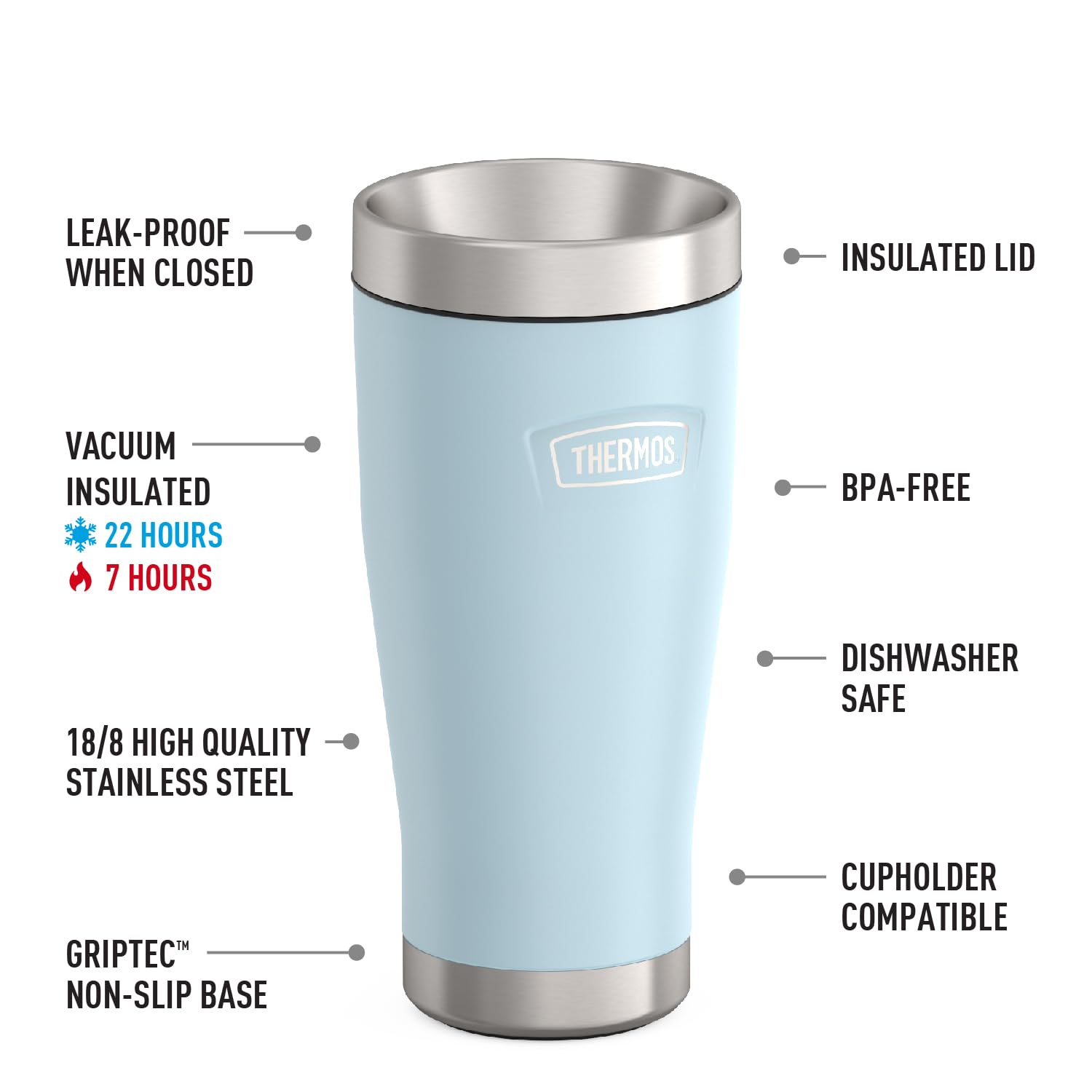 THERMOS, ICON Series, Stainless Steel Tumbler, Glacier, 16 oz