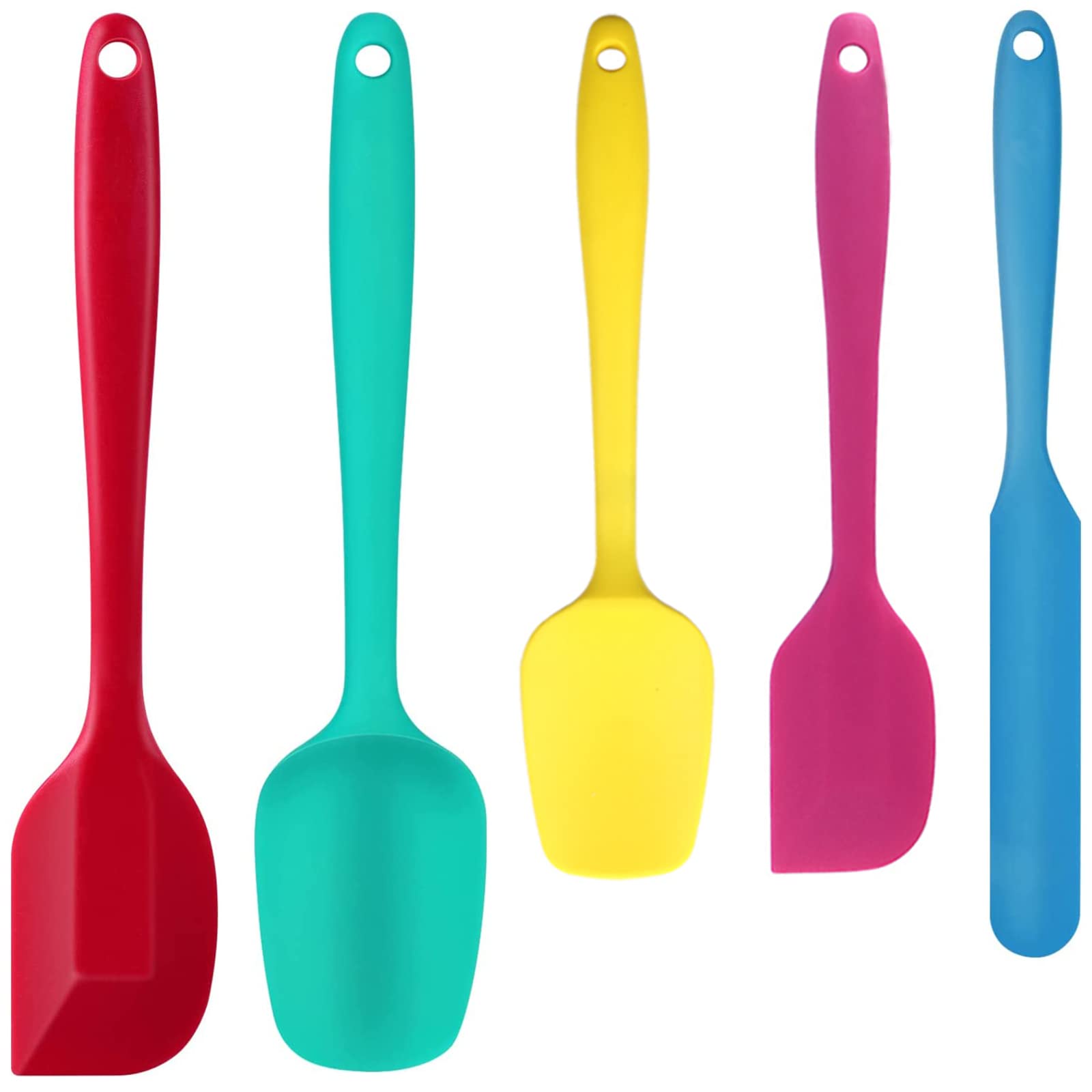 Silicone Spatulas - Kitchen wok spatula seamless - Nonstick cookware rubber scrapers, spoonula, Jar scraper for baking cooking dishwasher safe BPA mixing high heat resistant tool utensils set - 5 Pack