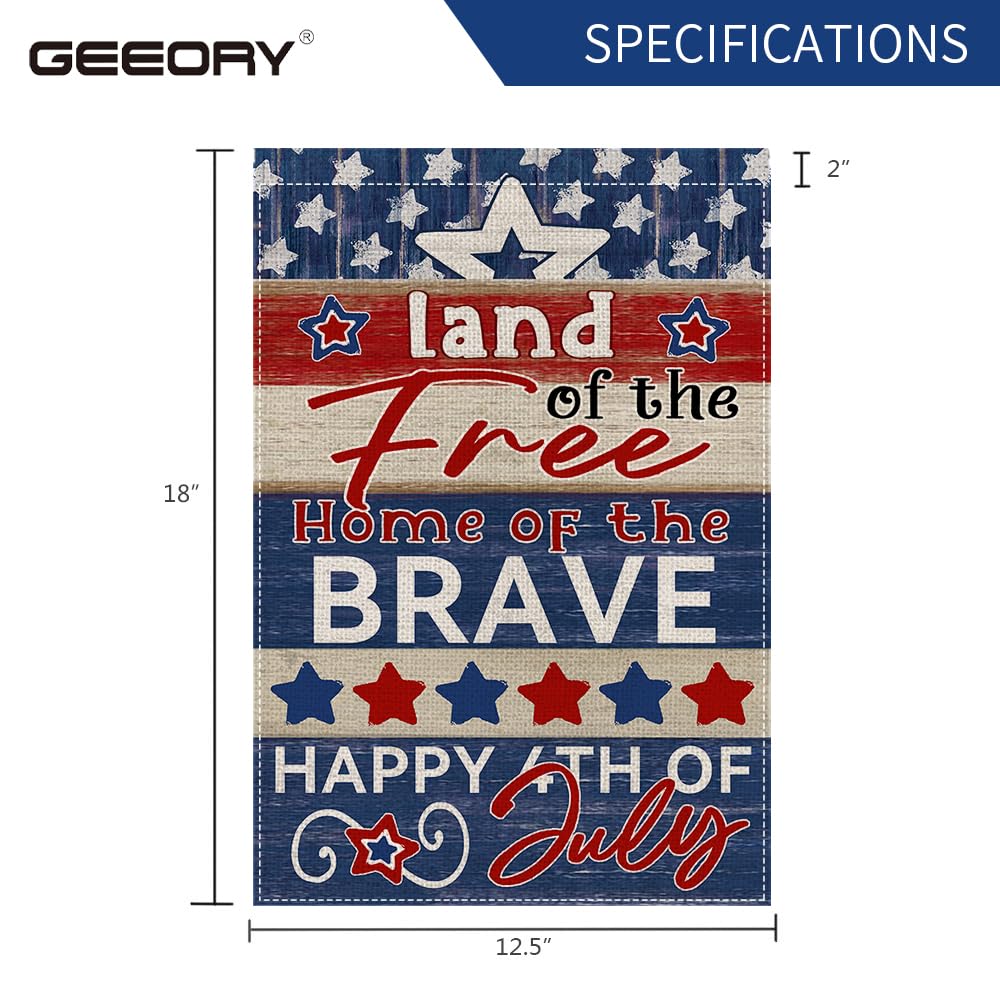 GEEORY Happy 4th of July Patriotic Garden Flag 12.5x18 Inch, Stars Striped Blue Welcome Double Sided Flag for Outside Yard Lawn Decoration GB051-12