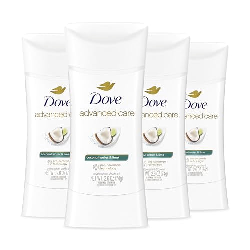 Dove Advanced Care Antiperspirant Deodorant Stick Coconut Water & Lime scent 4 Ct for helping skin barrier repair after shaving 72H odor control & all-day sweat protection for soft underarms 2.6 oz