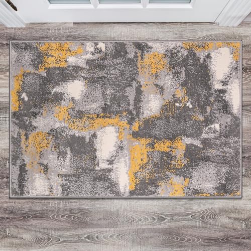 Rugshop Brighton Modern Abstract Stain Resistant Soft Area Rug 2' x 3' Yellow