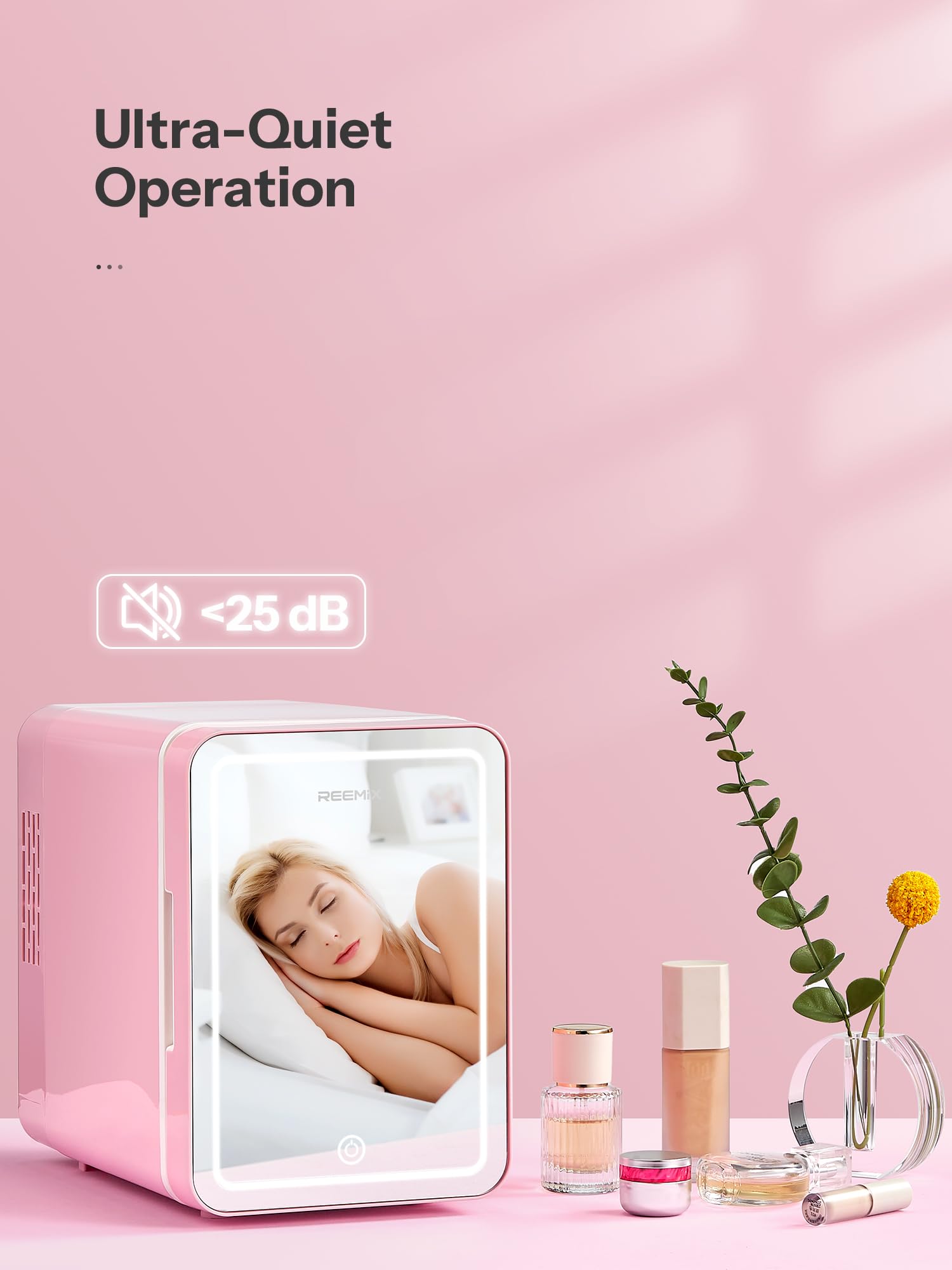 Skincare Fridge, Mini Fridge with Dimmable LED Morror, 6L Makeup Fridge for Bedroom, Car, Office & Dorm, Cooler & Warmer, Portable Small Refrigerator for Cosmetics, Skin Care and Food, Pink