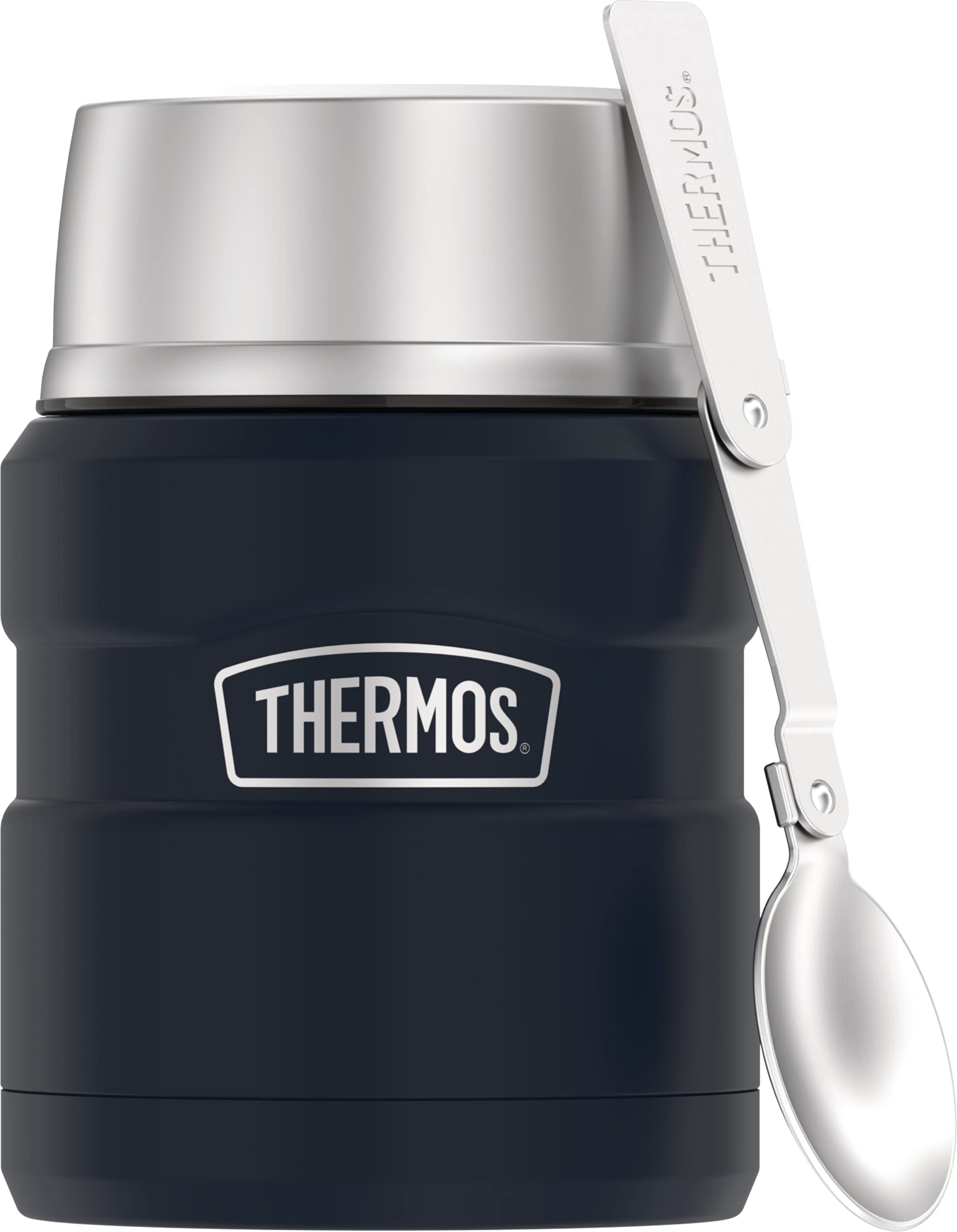 THERMOS Stainless King Vacuum-Insulated Food Jar with Spoon, 16 Ounce, Midnight Blue