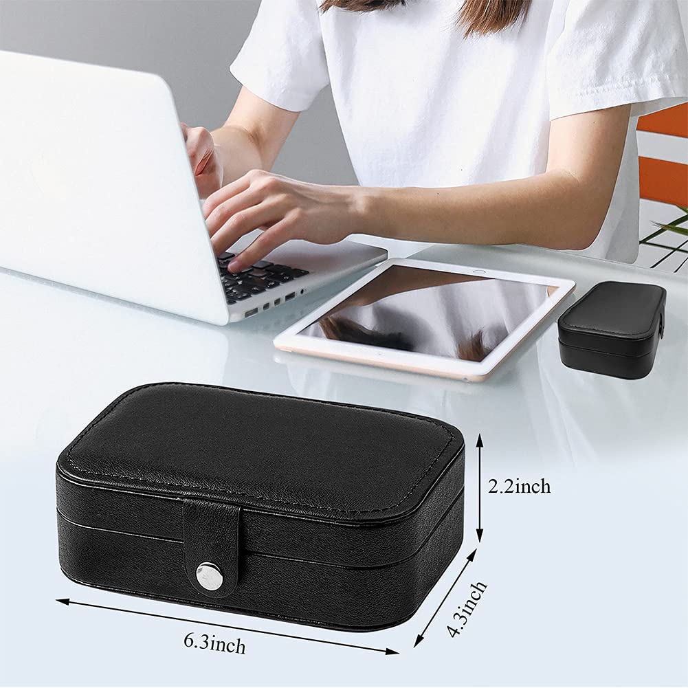 Travel Jewelry Box, PU Leather Small Jewelry Organizer for Women Girls, Double Layer Portable Mini Travel Case Display Storage Holder Boxes for Stud Earrings, Rings, Necklaces, Bracelets (Black)