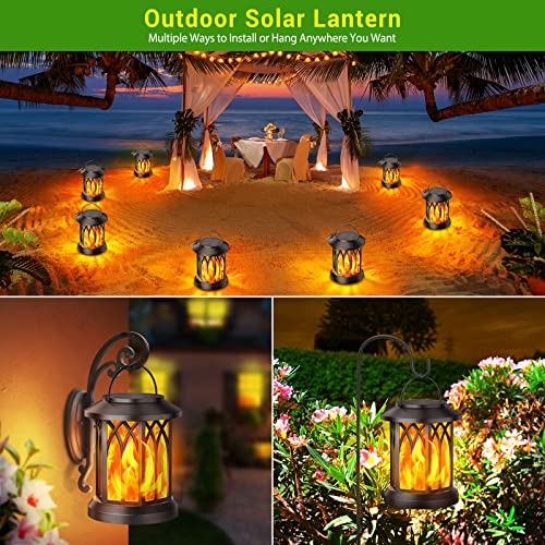 KOOPER Hanging Solar Lights Lantern Outdoor, Flickering Flames Solar Outdoor Lights, Solar Lanterns Outdoor Waterproof with Bigger Solar Panel, Auto ON/Off Solar Lantern for Yard Garden Decor, 2 Pack