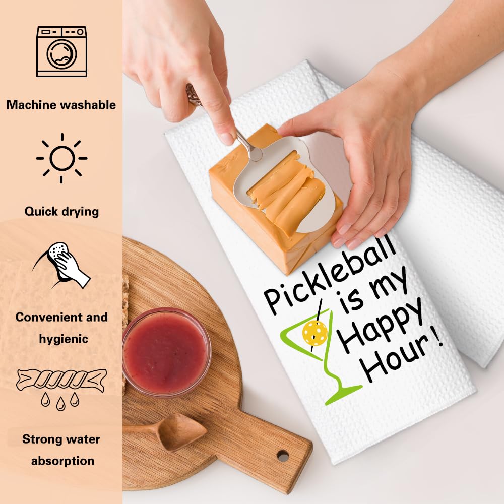 ZBBFSCSB Pickleball is My Happy Hour Funny Kitchen Towels, Funny Kitchen Stuff for Women, Birthday Housewarming Gifts for Hostess, Mom, Sister, Aunt, Grandma, Pickleball Lover