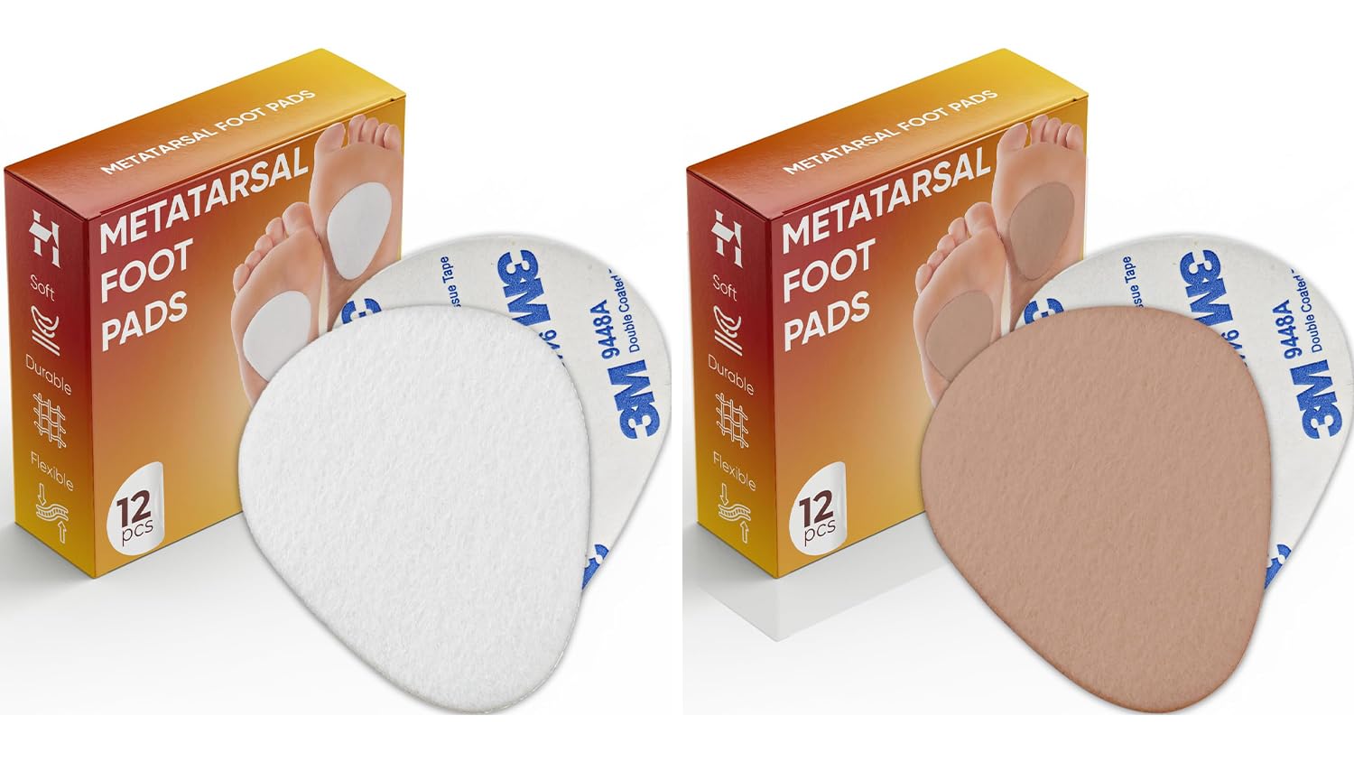 24 PCS Homergy Felt Metatarsal Pads – Forefoot Cushions for Pain Relief, Ball of Foot Support for Metatarsalgia, Morton’s Neuroma – White + Beige Set