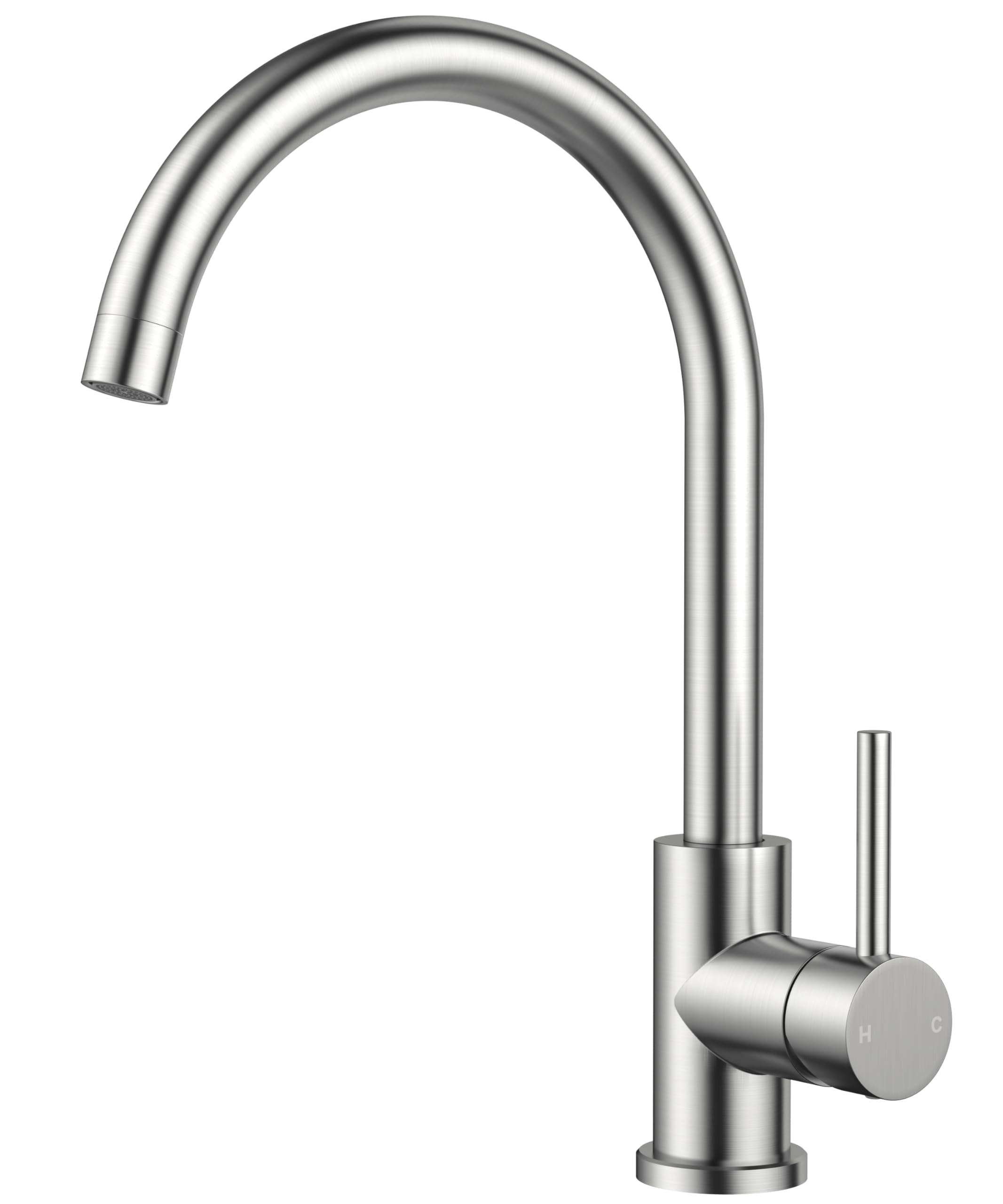 FORIOUS Kitchen Faucet, Brushed Nickel Commercial Modern Single Handle Faucet for Kitchen Sink, Stainless Steel High Arc with Deck Plate for 1 or 3 Hole, Suitable for Bar RV Camper Outdoor